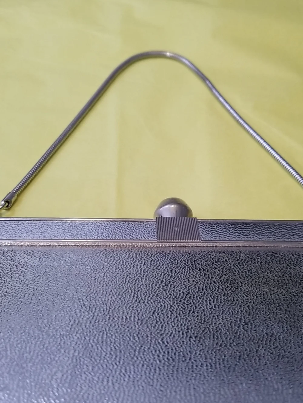 Silver evening bag/clutch w/silver snake chain And Snap Closure EUC